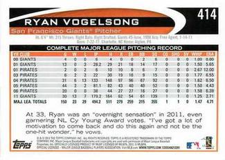 2012 Topps Mini #414 Ryan Vogelsong Back