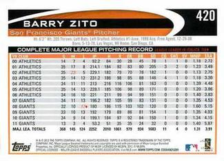 2012 Topps Mini #420 Barry Zito Back