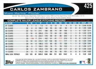 2012 Topps Mini #425 Carlos Zambrano Back