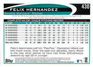 2012 Topps Mini #430 Felix Hernandez Back