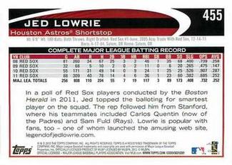 2012 Topps Mini #455 Jed Lowrie Back