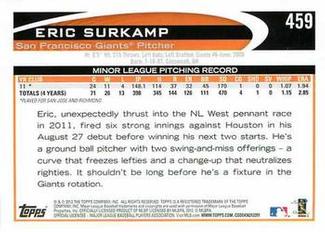 2012 Topps Mini #459 Eric Surkamp Back