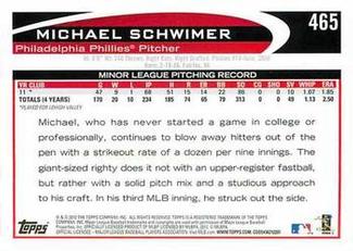 2012 Topps Mini #465 Michael Schwimer Back