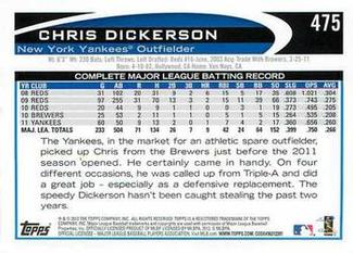 2012 Topps Mini #475 Chris Dickerson Back