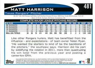 2012 Topps Mini #481 Matt Harrison Back