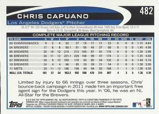 2012 Topps Mini #482 Chris Capuano Back