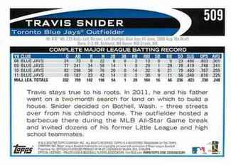 2012 Topps Mini #509 Travis Snider Back