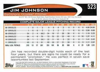 2012 Topps Mini #523 Jim Johnson Back