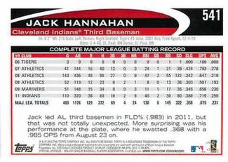 2012 Topps Mini #541 Jack Hannahan Back