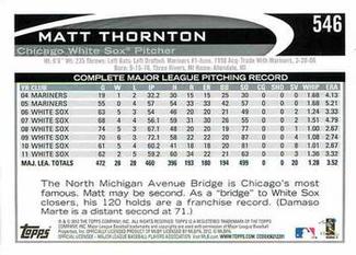 2012 Topps Mini #546 Matt Thornton Back