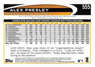 2012 Topps Mini #555 Alex Presley Back