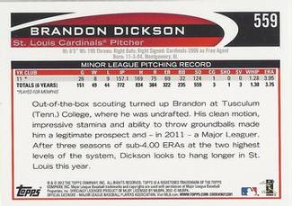 2012 Topps Mini #559 Brandon Dickson Back