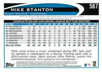 2012 Topps Mini #567 Mike Stanton Back