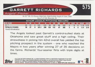 2012 Topps Mini #575 Garrett Richards Back