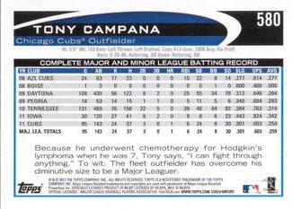 2012 Topps Mini #580 Tony Campana Back