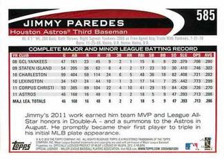 2012 Topps Mini #585 Jimmy Paredes Back