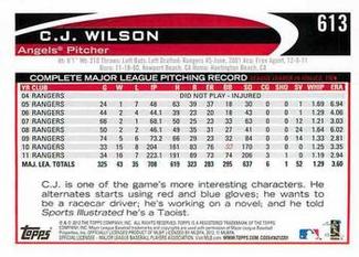 2012 Topps Mini #613 C.J. Wilson Back