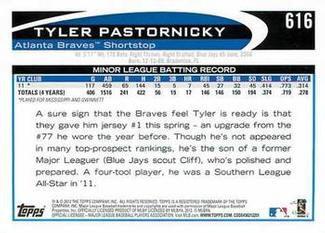 2012 Topps Mini #616 Tyler Pastornicky Back