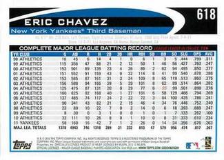 2012 Topps Mini #618 Eric Chavez Back