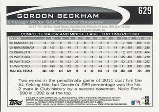 2012 Topps Mini #629 Gordon Beckham Back