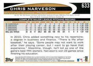 2012 Topps Mini #633 Chris Narveson Back