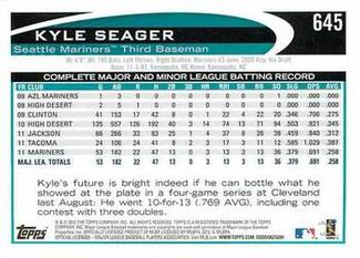 2012 Topps Mini #645 Kyle Seager Back