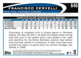 2012 Topps Mini #646 Francisco Cervelli Back