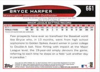 2012 Topps Mini #661 Bryce Harper Back