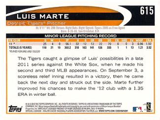 2012 Topps Mini #615 Luis Marte Back