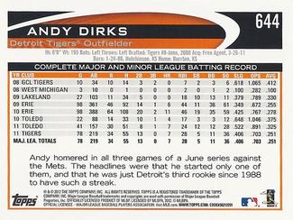 2012 Topps Mini #644 Andy Dirks Back