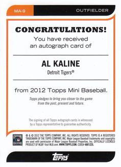 2012 Topps Mini - Autographs #MA-9 Al Kaline Back