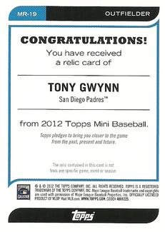 2012 Topps Mini - Relics #MR-19 Tony Gwynn Back