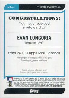 2012 Topps Mini - Relics #MR-41 Evan Longoria Back