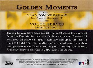 2012 Topps Mini - Golden Moments #GM-3 Clayton Kershaw Back