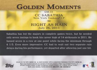 2012 Topps Mini - Golden Moments #GM-15 CC Sabathia Back