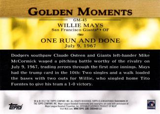 2012 Topps Mini - Golden Moments #GM-45 Willie Mays Back