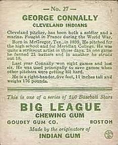 1933 Goudey (R319) #27 Sarge Connally Back