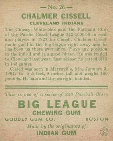 1933 Goudey (R319) #26 Bill Cissell Back