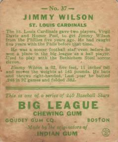 1933 Goudey (R319) #37 Jimmie Wilson Back