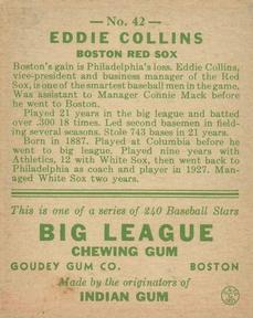 1933 Goudey (R319) #42 Eddie Collins Back