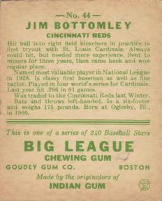 1933 Goudey (R319) #44 Jim Bottomley Back