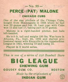 1933 Goudey (R319) #55 Pat Malone Back
