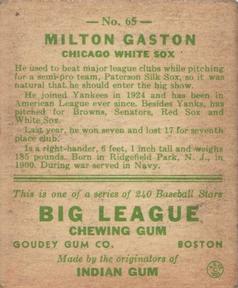 1933 Goudey (R319) #65 Milton Gaston Back