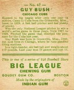 1933 Goudey (R319) #67 Guy Bush Back