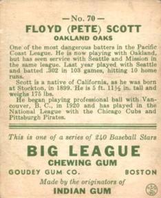 1933 Goudey (R319) #70 Pete Scott Back