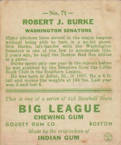 1933 Goudey (R319) #71 Bobby Burke Back