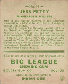 1933 Goudey (R319) #90 Jess Petty Back