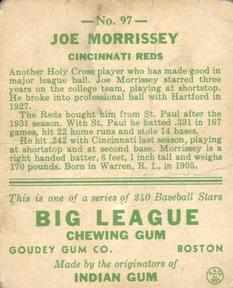 1933 Goudey (R319) #97 Joe Morrissey Back