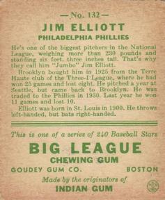 1933 Goudey (R319) #132 Jim Elliott Back