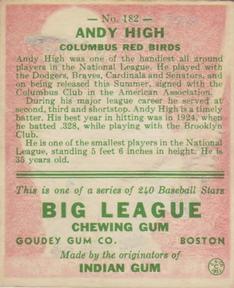 1933 Goudey (R319) #182 Andy High Back